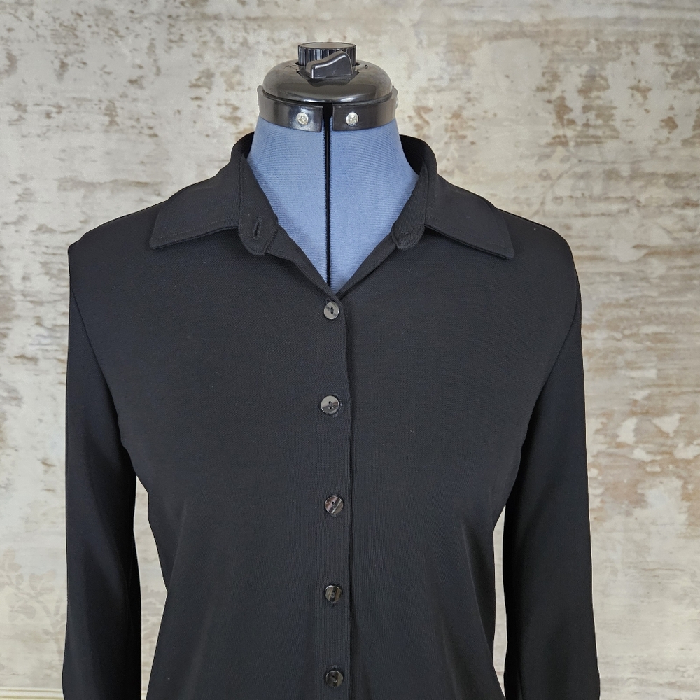 Vintage 90s Grunge Button Up Shirt Black XS Stretchy Y2K Whimisgoth 1990s 2000s - Picture 2 of 7